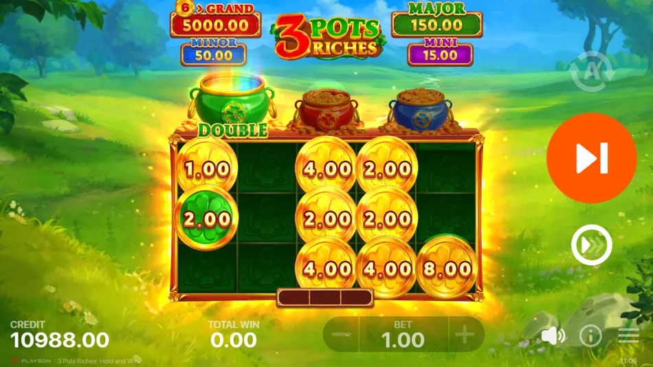 Red Clover Coin revealing an x150 value on the Hold and Win grid